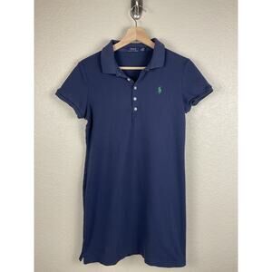 Ralph Lauren Sport Women Polo Dress L Blue Cotton Stretch Mesh Preppy